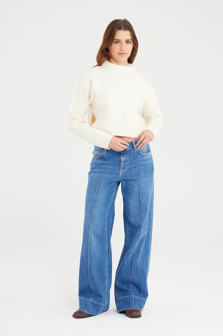 Layla Mid Waist Full Length Pintuck 5 Pocket Jeans Medium Blue - Image 1