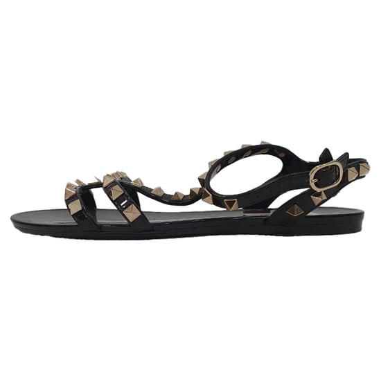 Valentino Garavani Rockstud T-Riemen Flache Sandalen aus schwarzem Gummi - Image 5