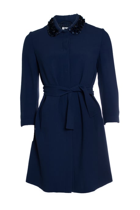Miu Miu, blaue Jacke mit Gürtel und Paillettenkragen - Image 1