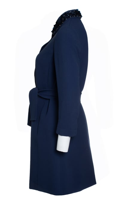 Miu Miu, blaue Jacke mit Gürtel und Paillettenkragen - Image 2