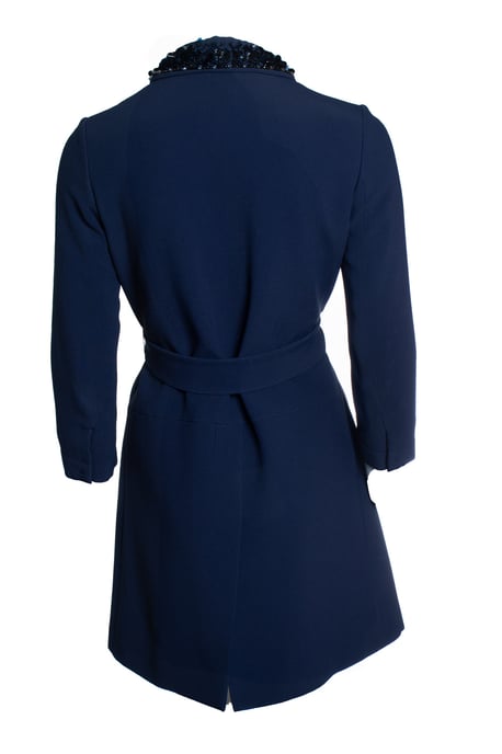 Miu Miu, blaue Jacke mit Gürtel und Paillettenkragen - Image 3