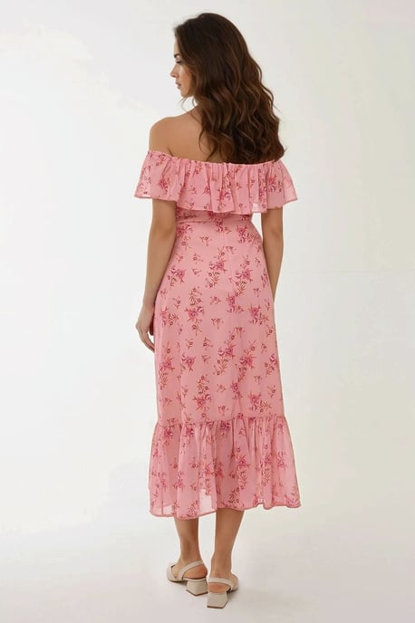 Schulterfreies Midikleid mit Blumenmuster und figurbetonter Passform - Image 4