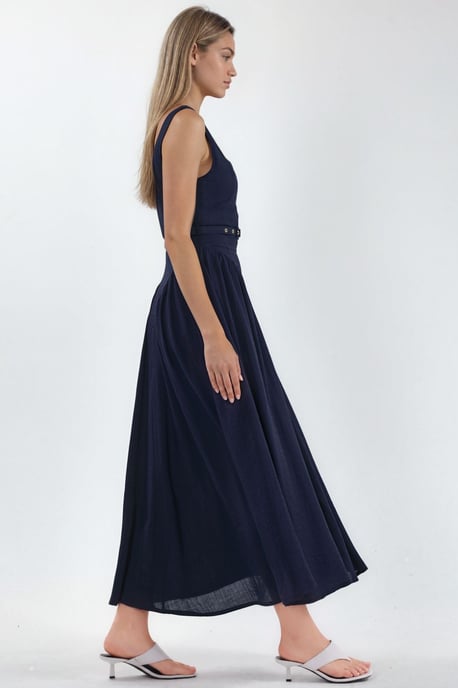 Quadratischer Kragen Midikleid mit Gürtel - Image 3