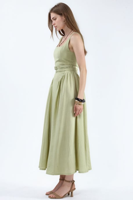 Kleid mit quadratischem Kragen und Taillengürtel in Midi-Länge - Image 4