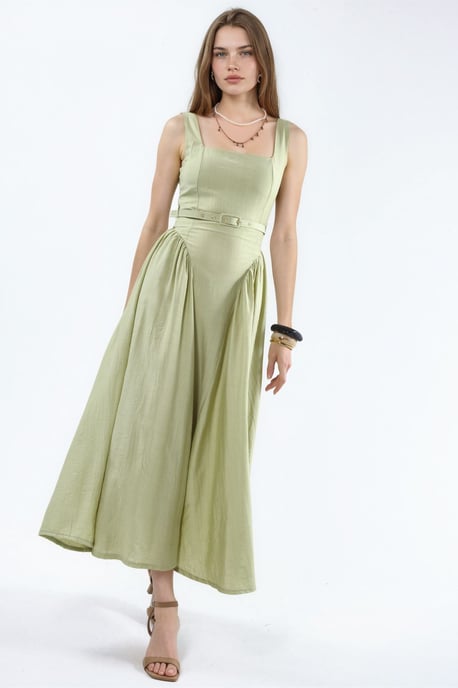 Kleid mit quadratischem Kragen und Taillengürtel in Midi-Länge - Image 5