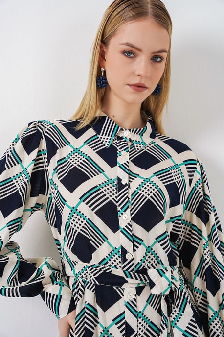 Karo Midi Hemdkleid mit Knopfverschluss - Image 2