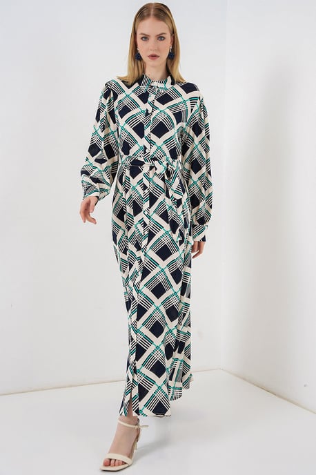 Karo Midi Hemdkleid mit Knopfverschluss - Image 3