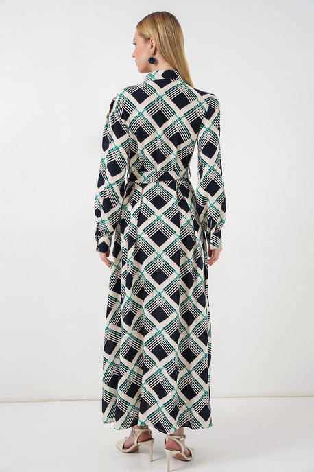 Karo Midi Hemdkleid mit Knopfverschluss - Image 5