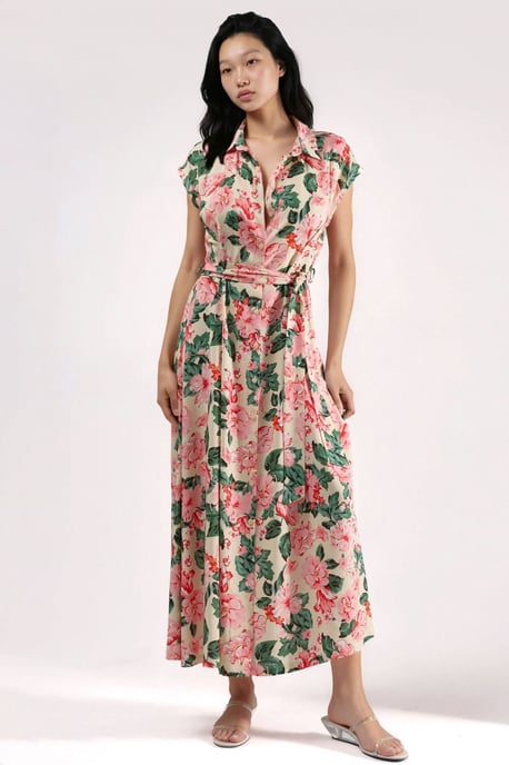 Gemustertes Midi-Hemdkleid mit Knopfverschluss - Image 3