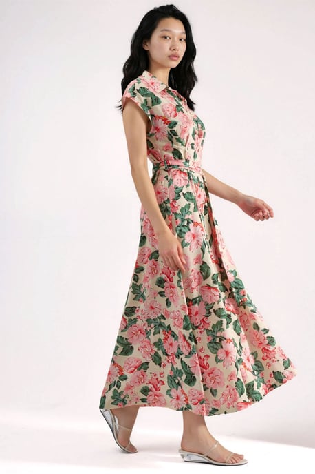 Gemustertes Midi-Hemdkleid mit Knopfverschluss - Image 4