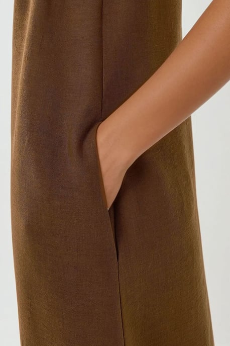 Leinen-Optik Ärmelloses Kleid mit Rundhalsausschnitt in Midi-Länge - Image 4