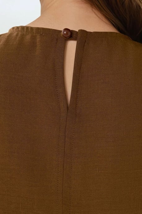 Leinen-Optik Ärmelloses Kleid mit Rundhalsausschnitt in Midi-Länge - Image 6