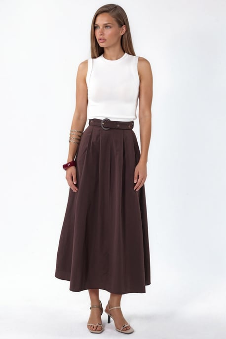 Gürtel-A-Linie Midi-Kleid mit Rundhalsausschnitt - Image 1