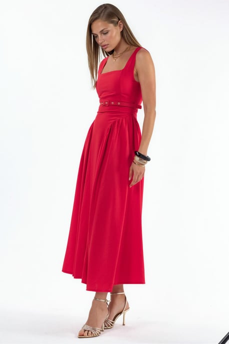 Quadratischer Kragen Gürtelt Midi-Kleid - Image 5