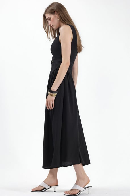 Kleid mit quadratischem Kragen und Taillengürtel in Midi-Länge - Image 4