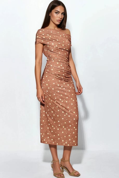 Asymmetrisches Hals Blumen-Midi-Kleid - Image 2