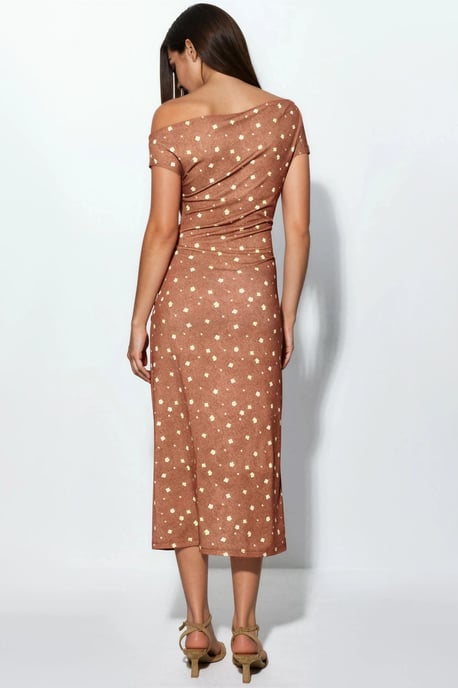 Asymmetrisches Hals Blumen-Midi-Kleid - Image 3
