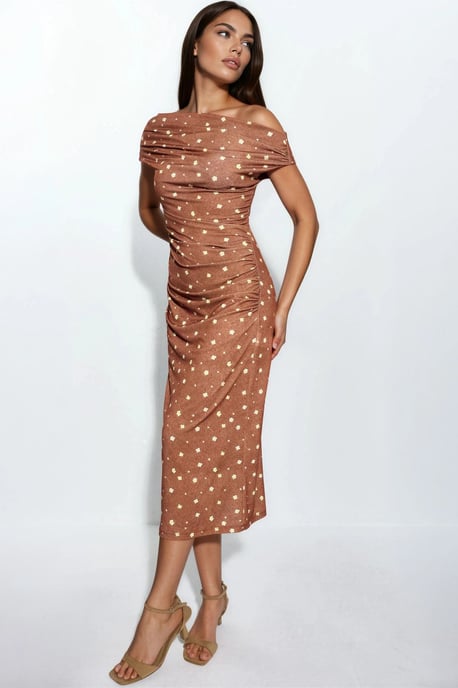 Asymmetrisches Hals Blumen-Midi-Kleid - Image 5