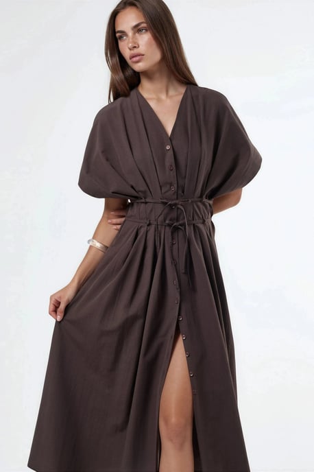Lässiges V-Ausschnitt Midi-Hemd Kleid - Image 2