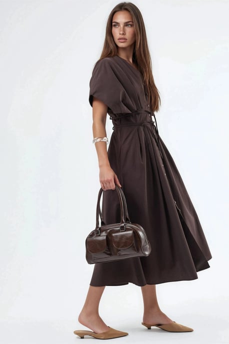 Lässiges V-Ausschnitt Midi-Hemd Kleid - Image 3