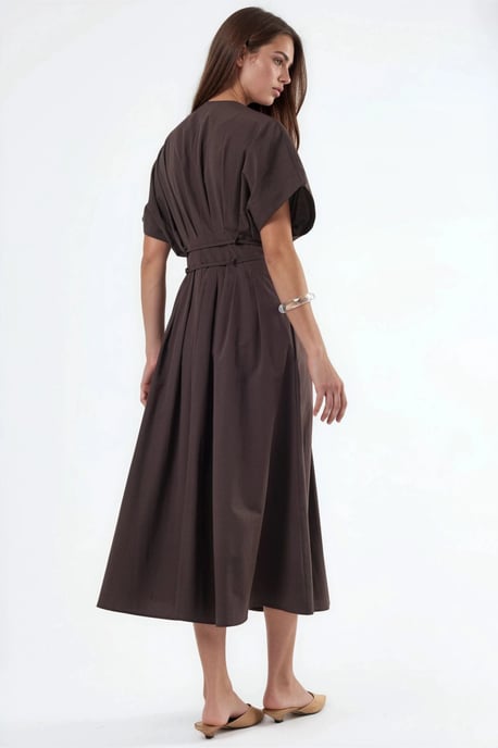 Lässiges V-Ausschnitt Midi-Hemd Kleid - Image 4