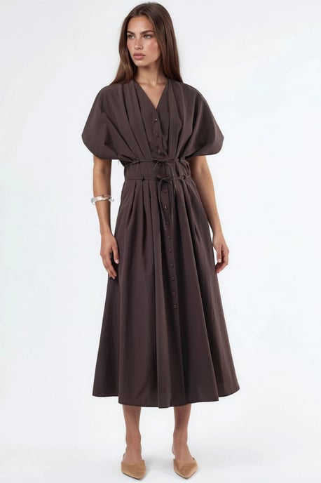 Lässiges V-Ausschnitt Midi-Hemd Kleid - Image 6