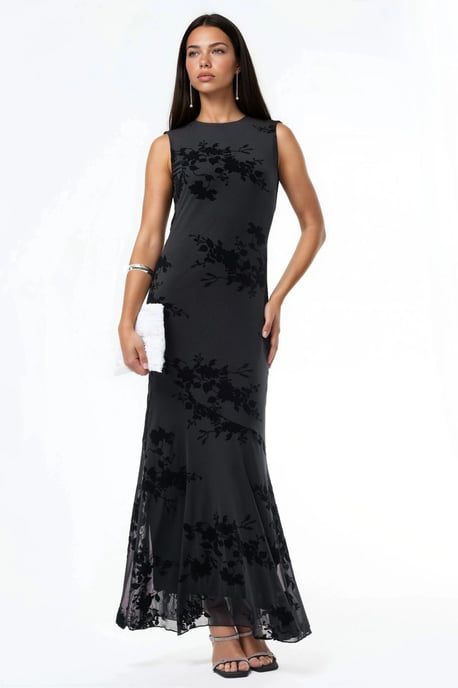 Blumen-Flush-Print-Tüll-Maxikleid - Image 1