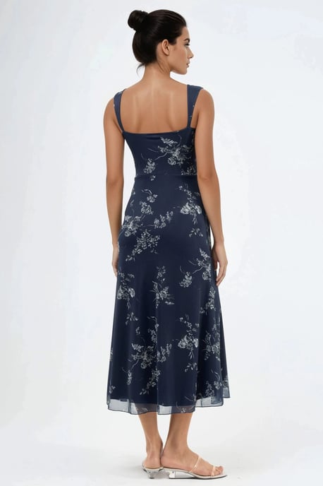 Floral Midi Dress with Heart Collar - Image 4