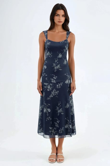 Floral Midi Dress with Heart Collar - Image 6