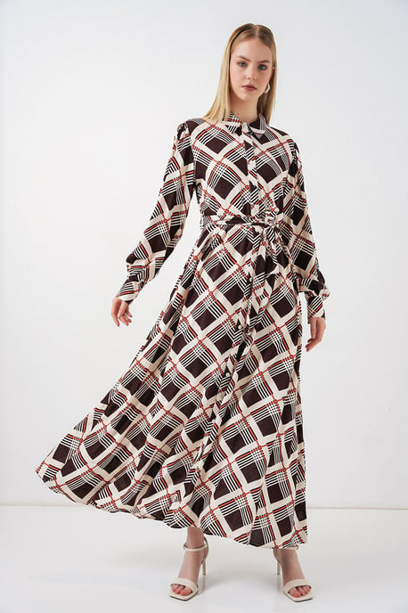 Karo Midi Hemdkleid mit Knopfverschluss - Image 1