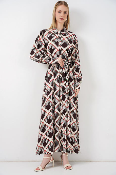 Karo Midi Hemdkleid mit Knopfverschluss - Image 3