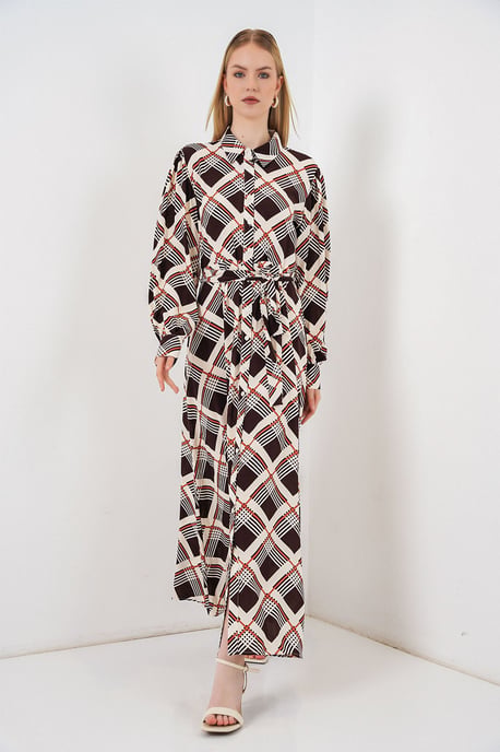 Karo Midi Hemdkleid mit Knopfverschluss - Image 4