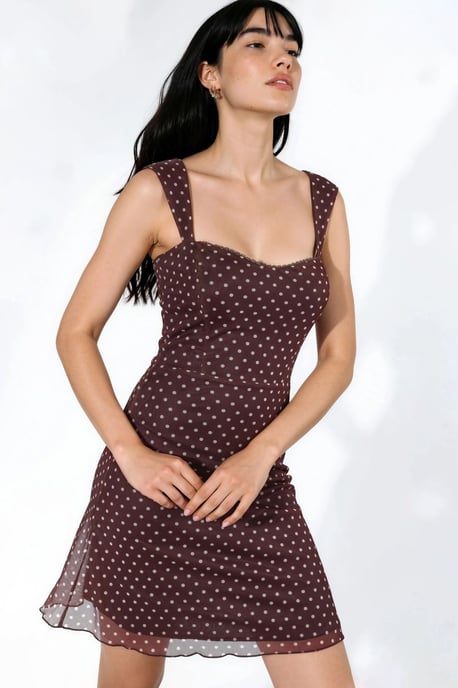 Punktkariertes Mini-Tüllkleid mit Herzkragen - Image 1