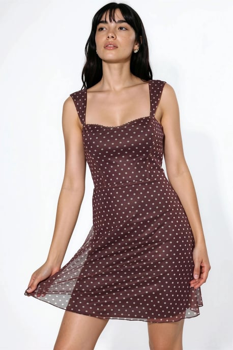 Punktkariertes Mini-Tüllkleid mit Herzkragen - Image 2