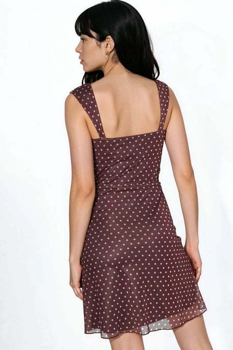 Punktkariertes Mini-Tüllkleid mit Herzkragen - Image 3