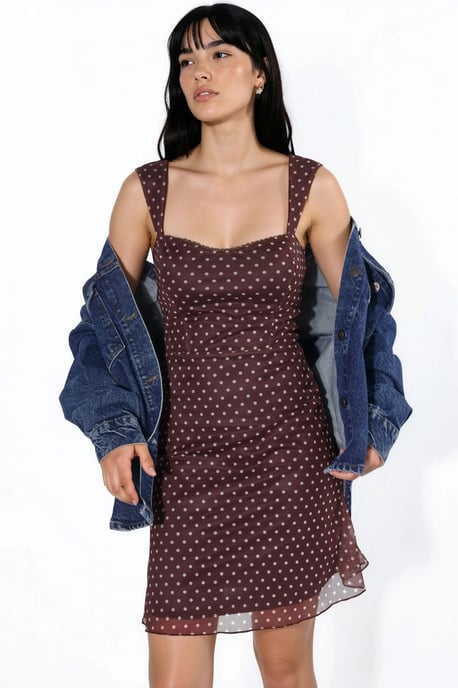 Punktkariertes Mini-Tüllkleid mit Herzkragen - Image 5