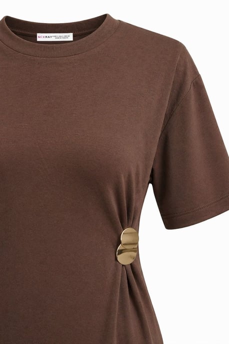 Rundhals Mini-T-Shirt-Kleid mit Steinaccessoire - Image 2