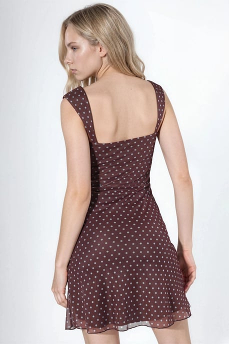 Punktkariertes Mini-Tüllkleid mit Herzkragen - Image 4