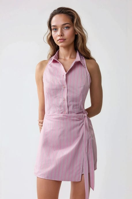 Gestreiftes Mini-Kleid mit Hemdkragen - Image 2