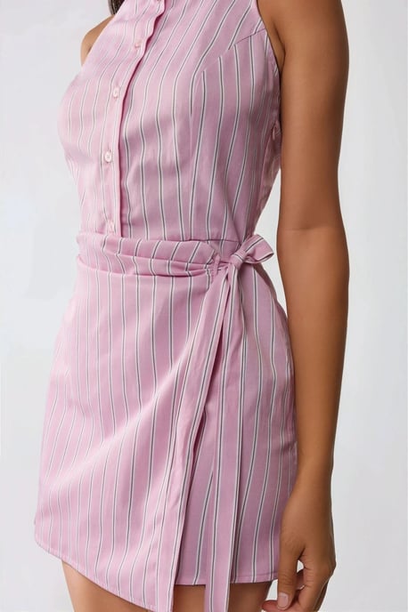 Gestreiftes Mini-Kleid mit Hemdkragen - Image 4