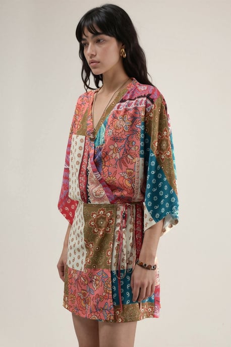 Etnischer Druck Mini Kleid mit Front-Tie - Image 2
