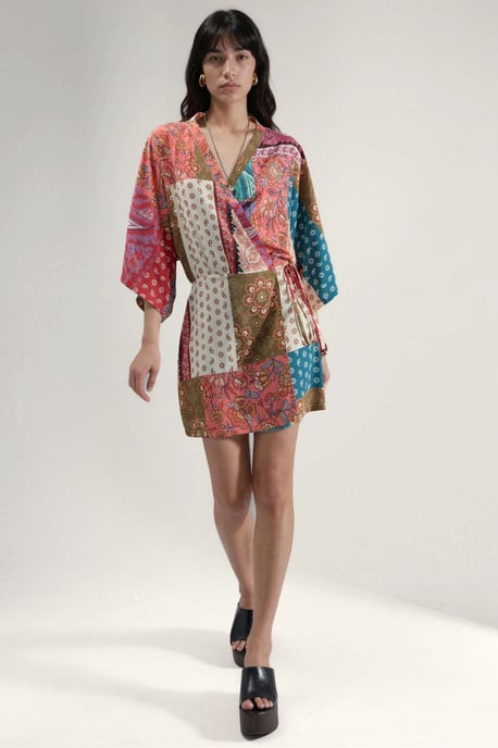 Etnischer Druck Mini Kleid mit Front-Tie - Image 5