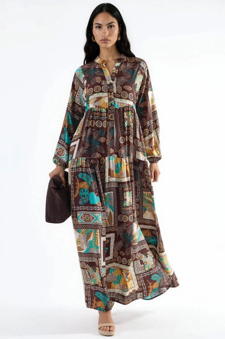 V-Ausschnitt gemustertes Maxikleid - Image 1