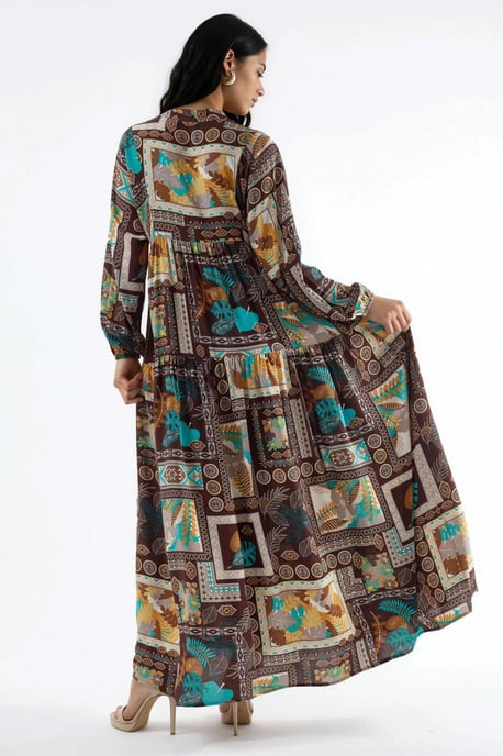 V-Ausschnitt gemustertes Maxikleid - Image 3