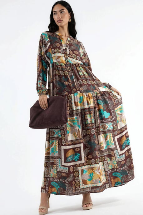 V-Ausschnitt gemustertes Maxikleid - Image 5