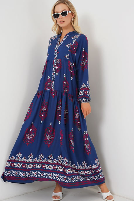Gemustertes V-Ausschnitt Maxikleid - Image 1