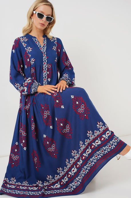 Gemustertes V-Ausschnitt Maxikleid - Image 2