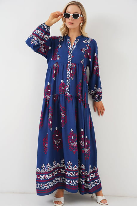 Gemustertes V-Ausschnitt Maxikleid - Image 3