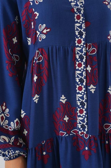 Gemustertes V-Ausschnitt Maxikleid - Image 5