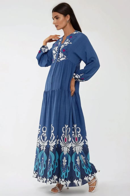 Bedrucktes Langarm-Viskose-Maxi-Kleid - Image 3